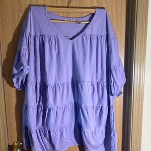 Roaman's Purple Ruffled Short Sleeve T-Shirt Size 4X